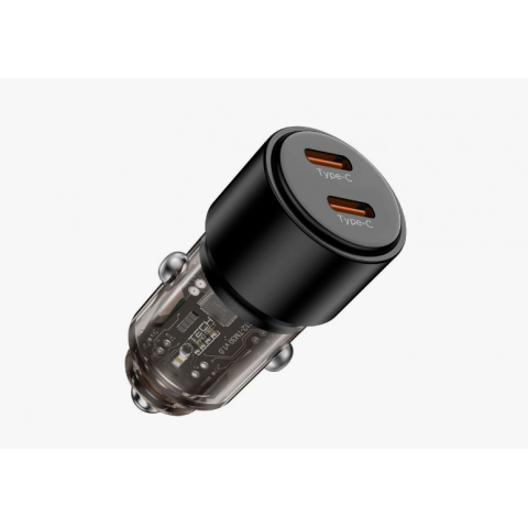 Automobilinis įkroviklis 12-24V 2xUSB C 100W juodas Tech-Protect CC03